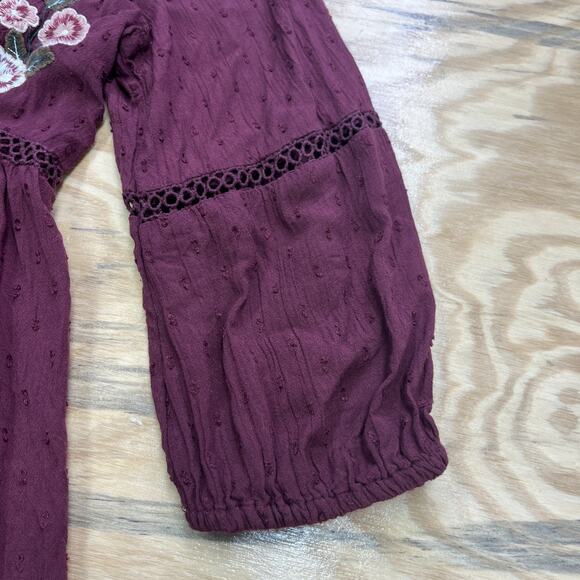 Arizona Babydoll Tunic Top Embroidered Burgundy Size Large Boho Peasant Y2K - Picture 7 of 10